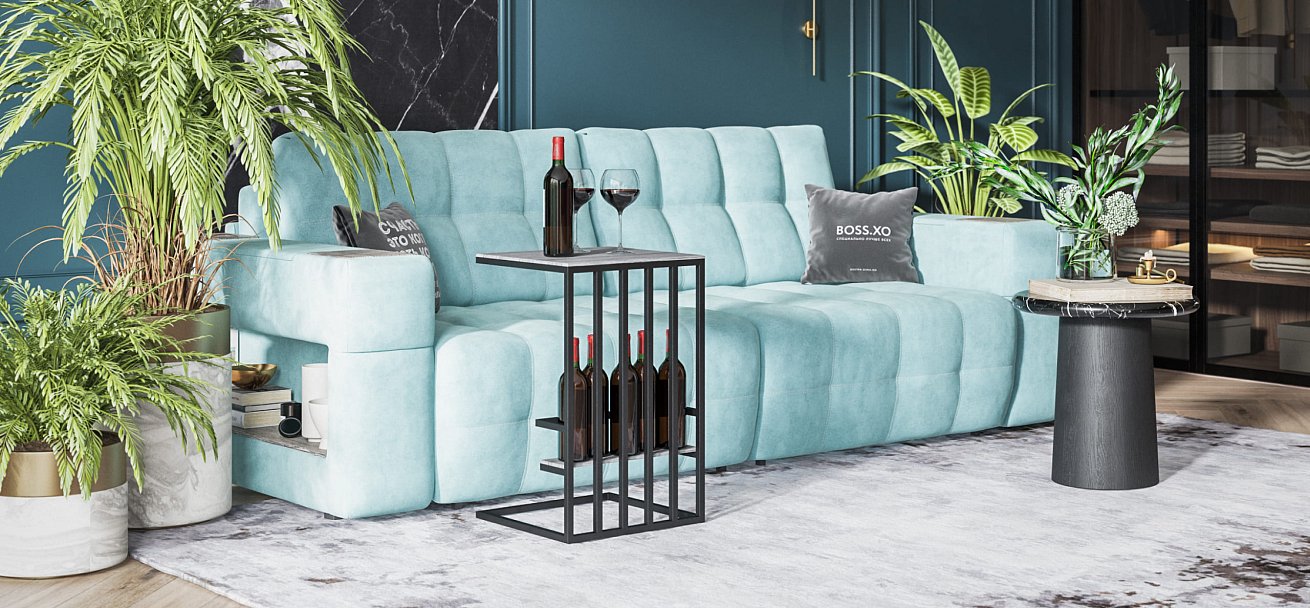 Диван BOSS.XO велюр Monolit аква / WOOD Snow