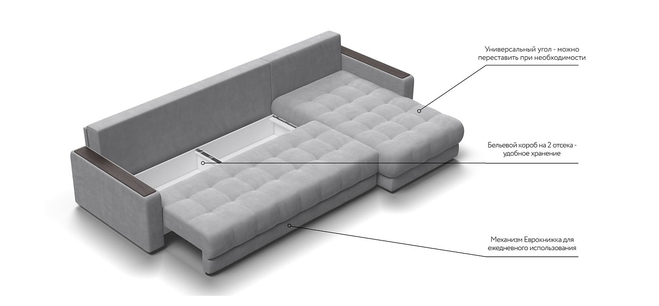 Угловой диван BOSS 3.0 MAX велюр Monolit сталь