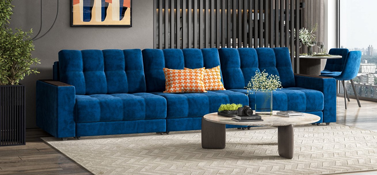 Диван BOSS GRAND Велюр Monolit синий