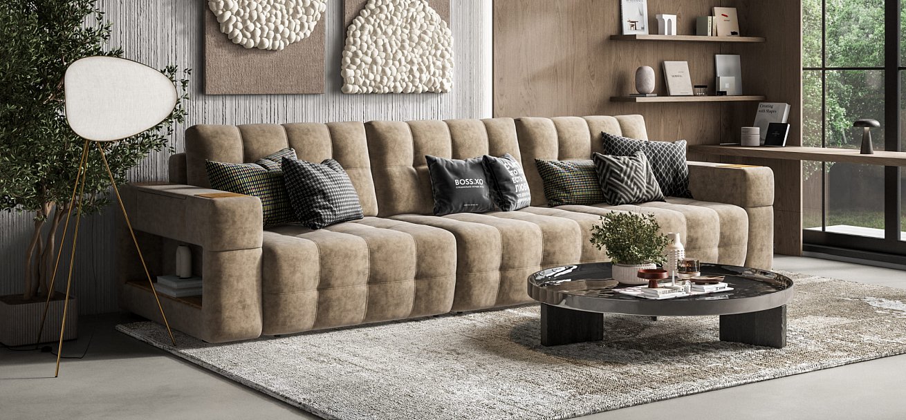 Диван BOSS.XO MAX Велюр Роял тауп / WOOD Smok