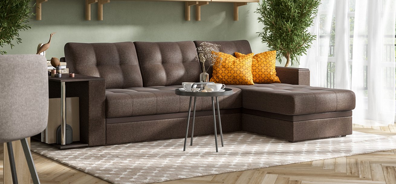 Угловой диван Атланта НПБ рогожка Malmo шоколад