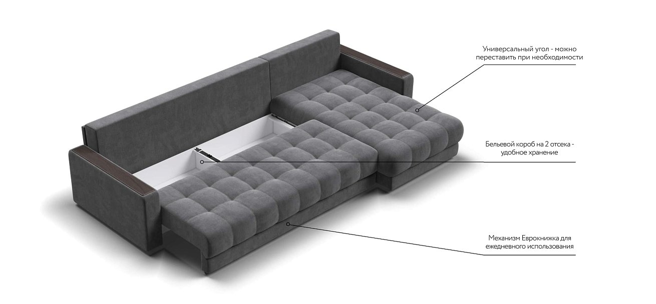 Угловой диван BOSS 3.0 MAX велюр Monolit серый