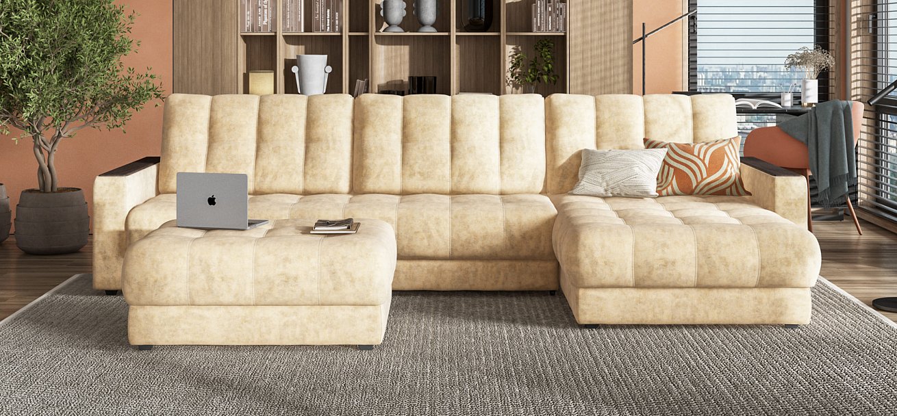 Угловой диван BOSS 3.0 MAX Велюр Роял шампань