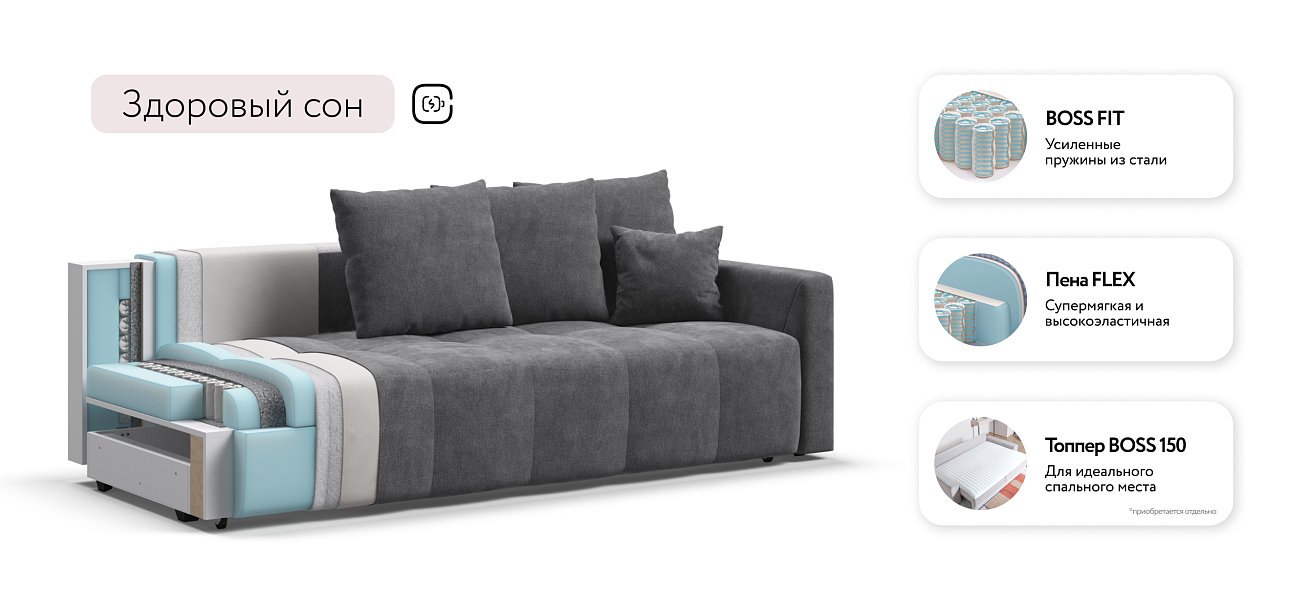 Диван BOSS TREND Шенилл CLOUD графит