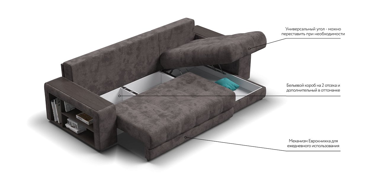 Угловой диван BOSS 3.0 XL велюр Alkantara серый