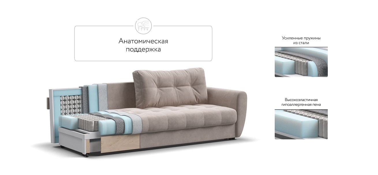 Диван Престон 2.0 велюр Monolit латте