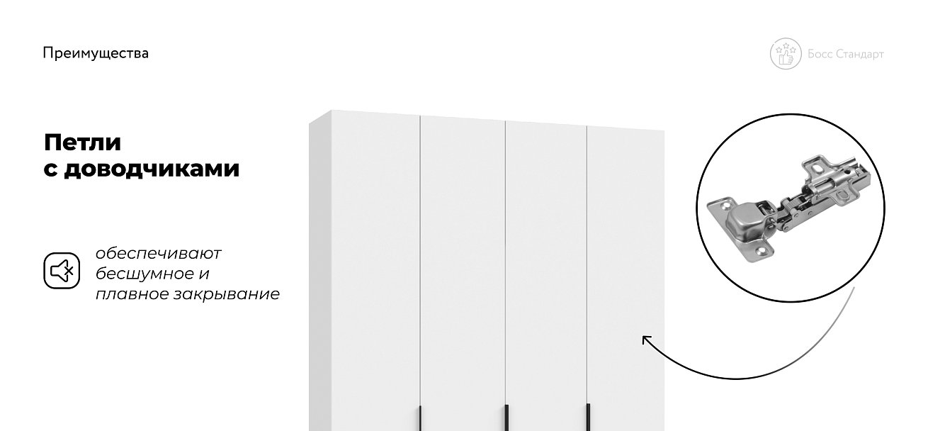 Босс Стандарт 160*220 шкаф распашной 4Д + ящики Белый