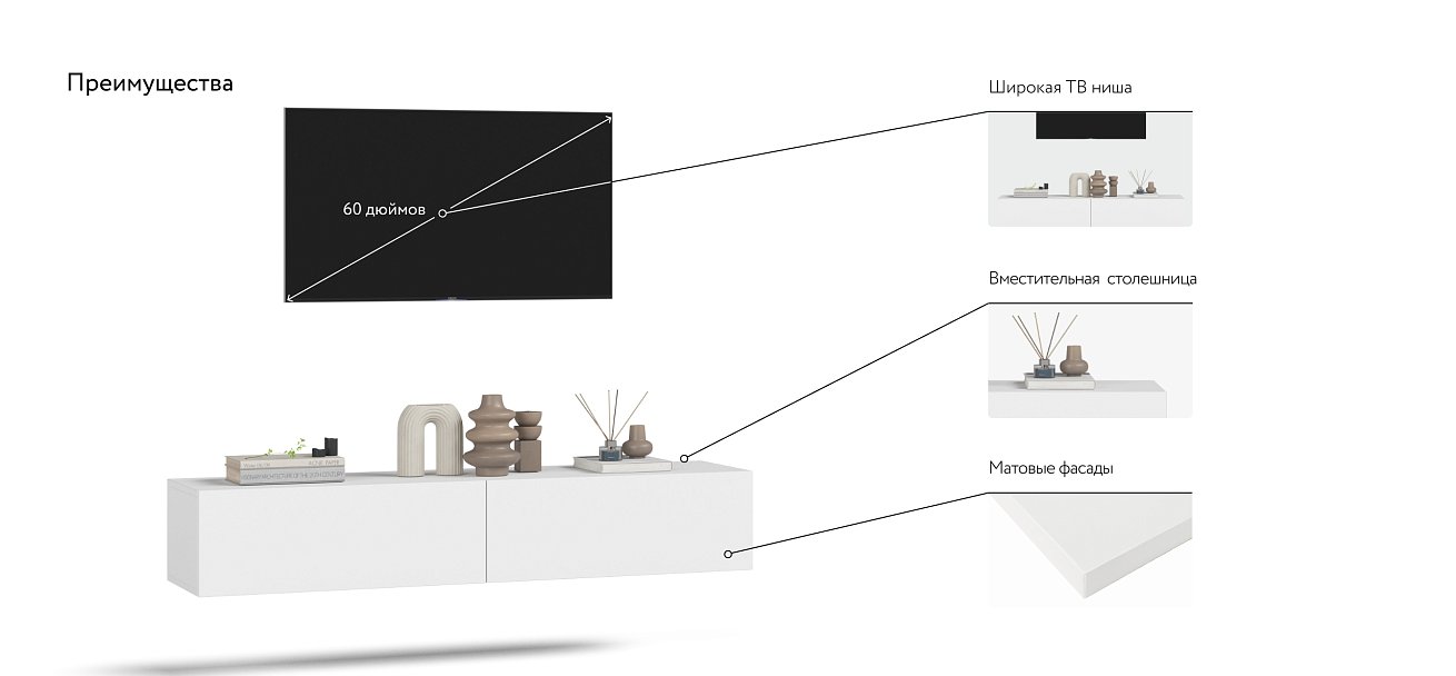 ТВ Тумба BOSS STANDART 140 Белая
