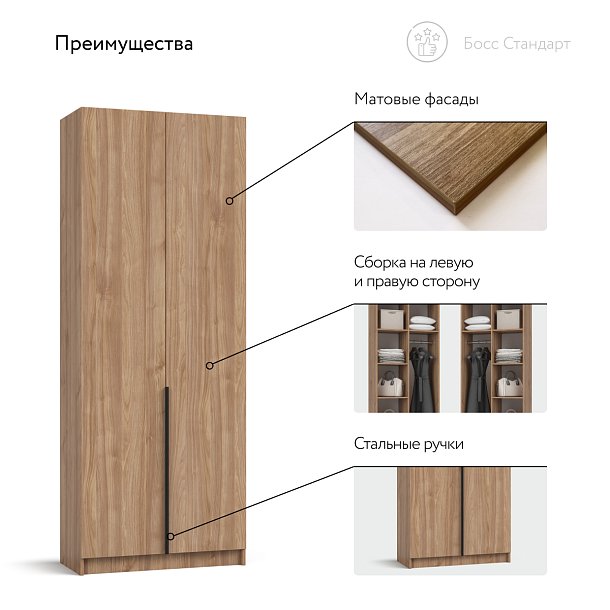 Босс Стандарт 80*220 шкаф распашной 2Д Орех Селект