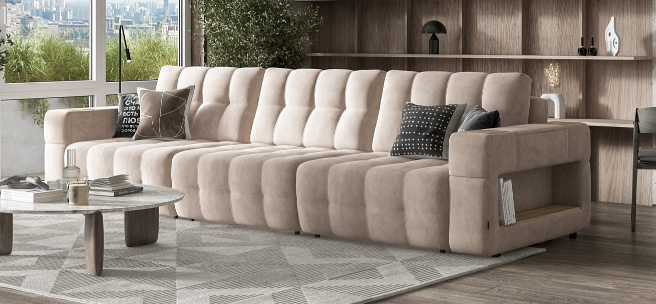 Диван BOSS.XO MAX велюр Monolit латте / WOOD Snow