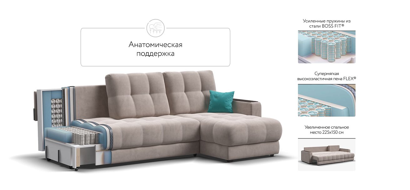 Угловой диван BOSS 3.0 Classic XL велюр Monolit латте