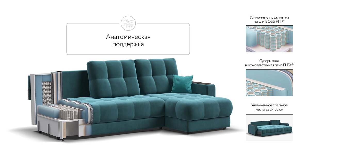 Угловой диван BOSS 3.0 Classic XL велюр Monolit зеленый