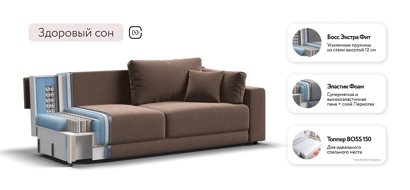 Диван Босс Прайм Велюр Monolit мокко