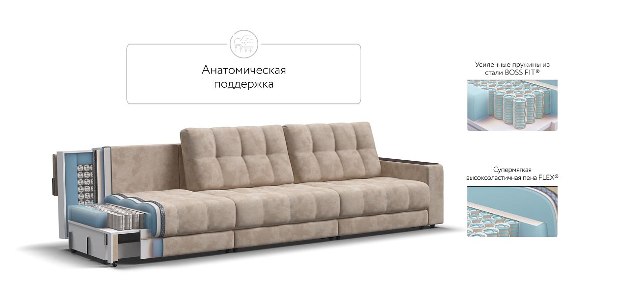 Диван BOSS GRAND Велюр Alkantara пепел