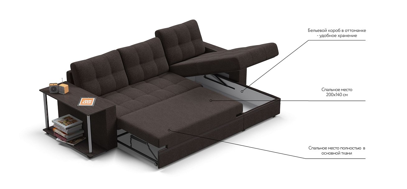 Угловой диван Атланта НПБ рогожка Malmo шоколад