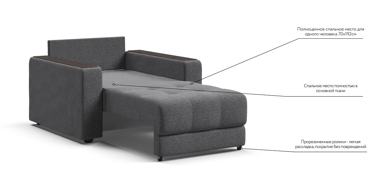 Кресло-кровать BOSS 2.0 рогожка Malmo серый