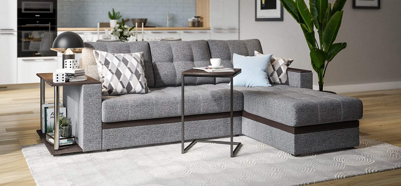 Угловой диван Атланта НПБ рогожка Malmo серый