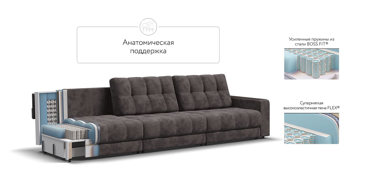 Диван BOSS GRAND Велюр Alkantara серый