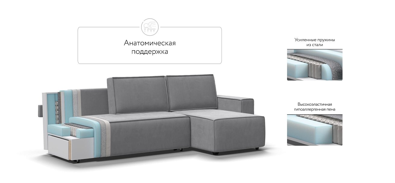 Угловой диван NORD 2.0 Велюр Monolit сталь