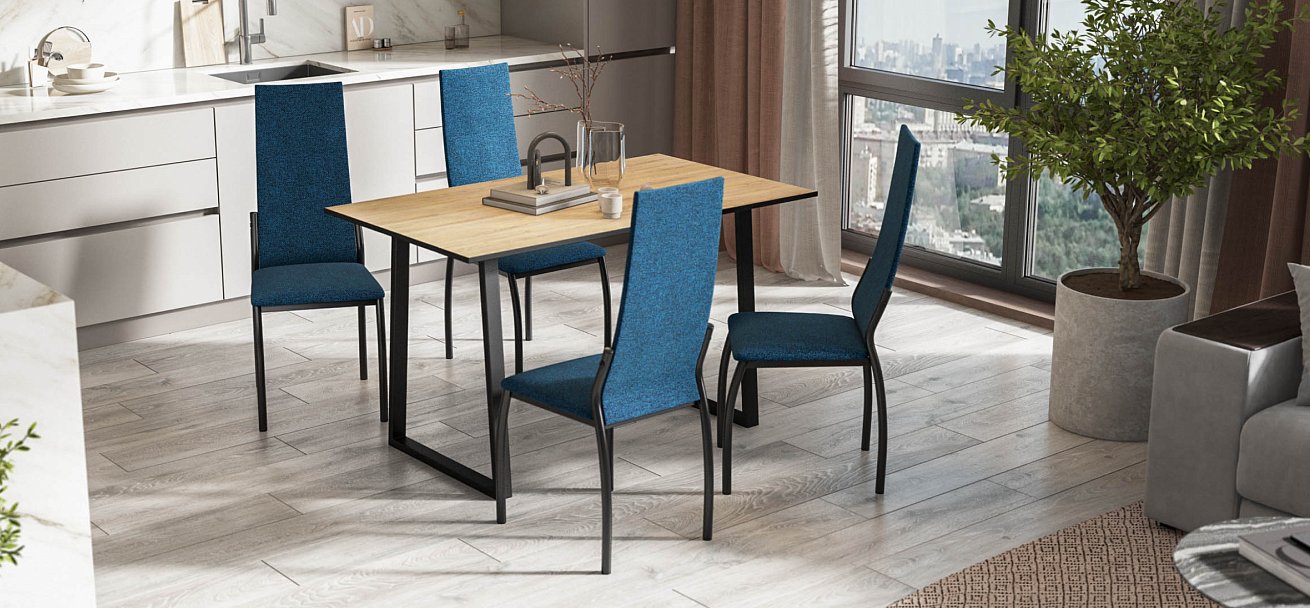 Стул АСТИ NEW 2 шт. рогожка Malmo синий К., черный