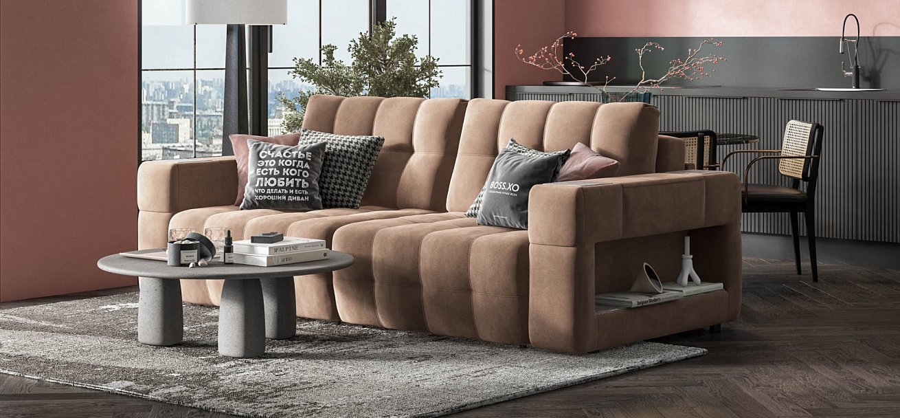 Диван BOSS.XO велюр Monolit мокко / WOOD Smok