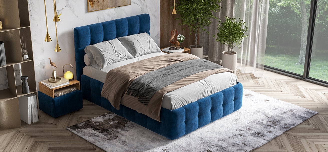 Кровать Босс 140*200 Про велюр Monolit синяя