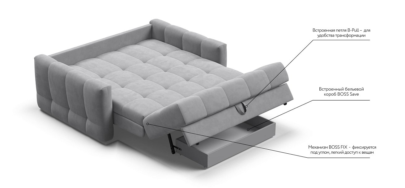 Диван BOSS Sleep 140 велюр Monolit сталь