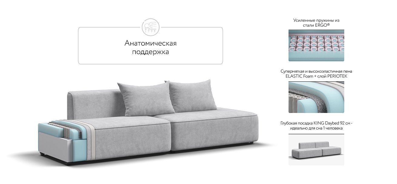 Диван KING TWIN Шенилл CLOUD грей