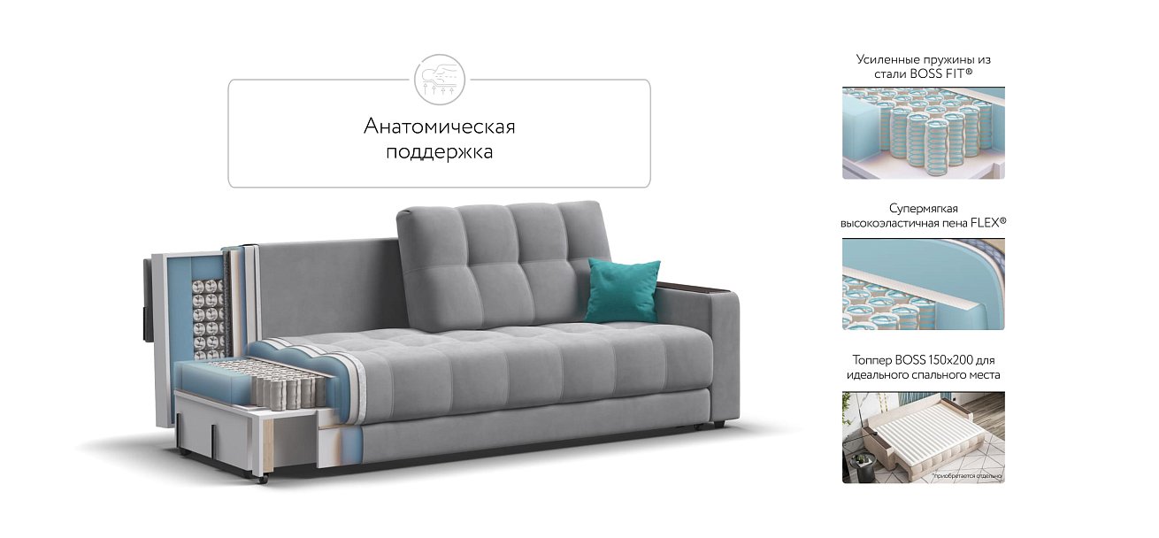 Диван BOSS 2.0 велюр Monolit сталь