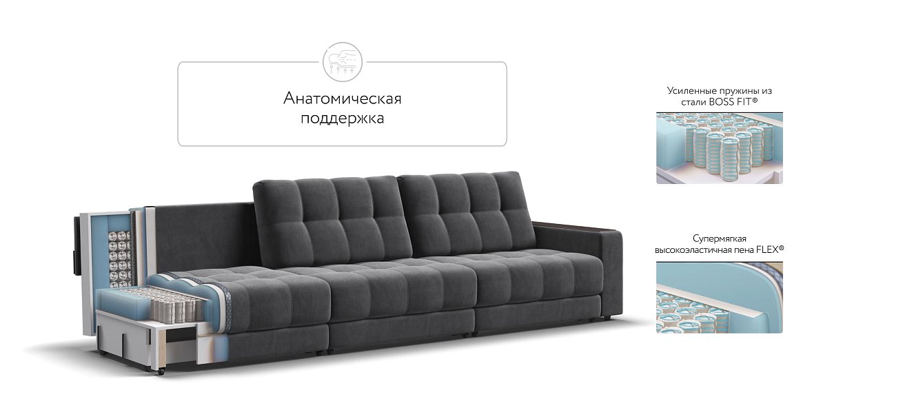 Диван BOSS GRAND Велюр Monolit серый