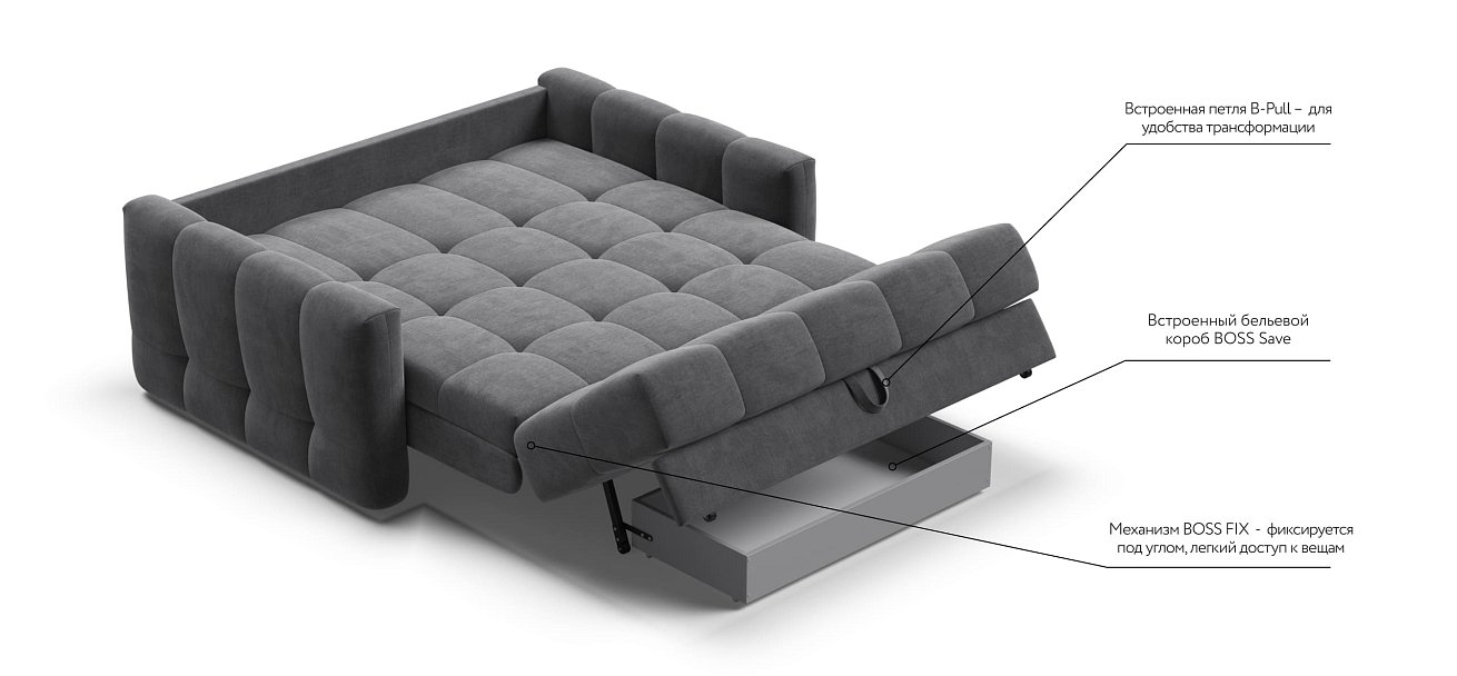 Диван BOSS Sleep 140 велюр Monolit серый