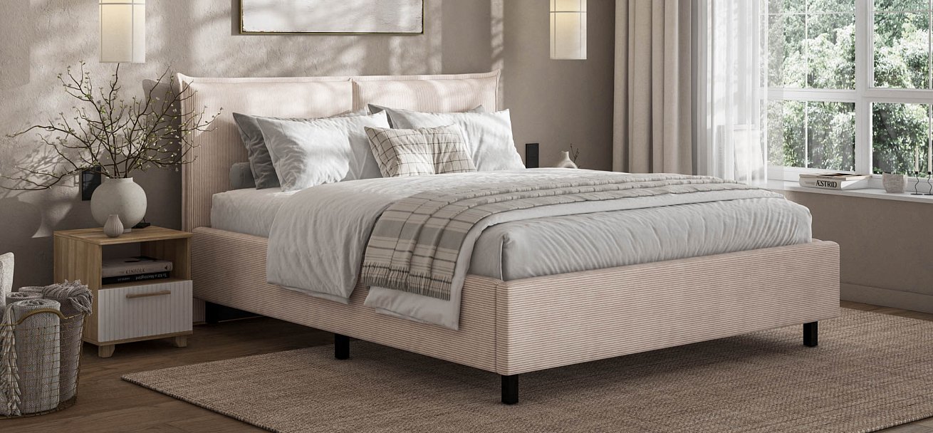 Кровать ЛЕО 160 Вельвет CORD бежевая