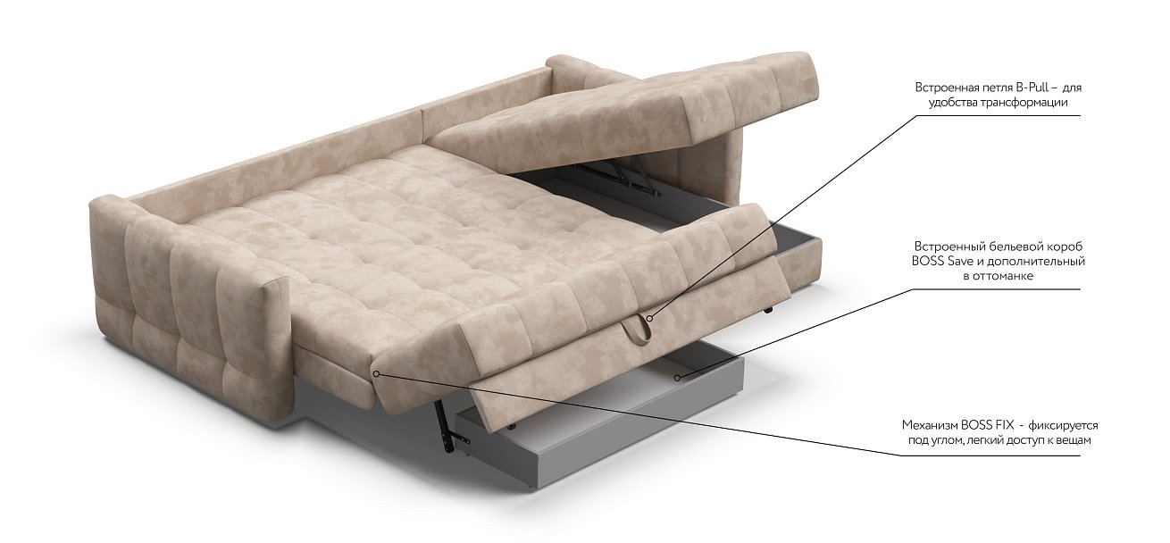 Угловой диван BOSS Sleep 160 Велюр Alkantara пепел