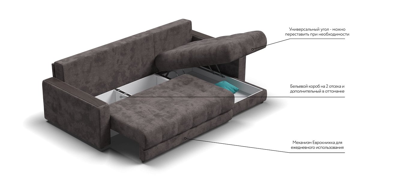 Угловой диван BOSS 3.0 Classic XL велюр Alkantara серый