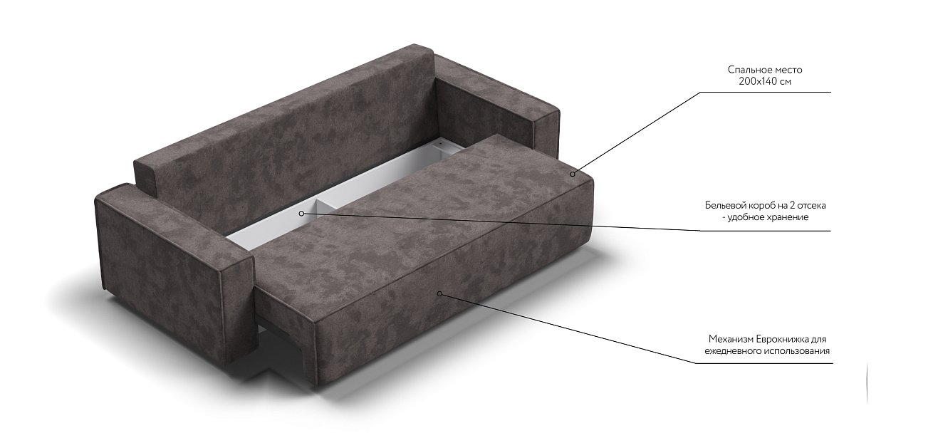 Диван Норд Велюр Alkantara серый