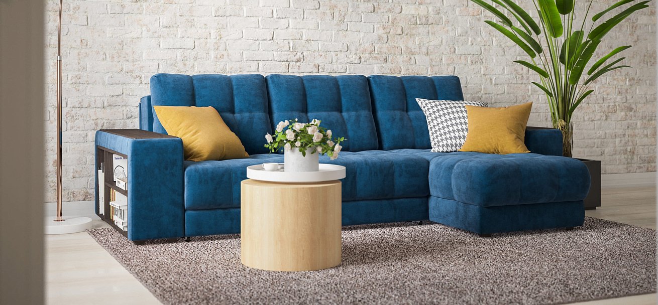 Угловой диван BOSS 3.0 XL велюр Monolit синий