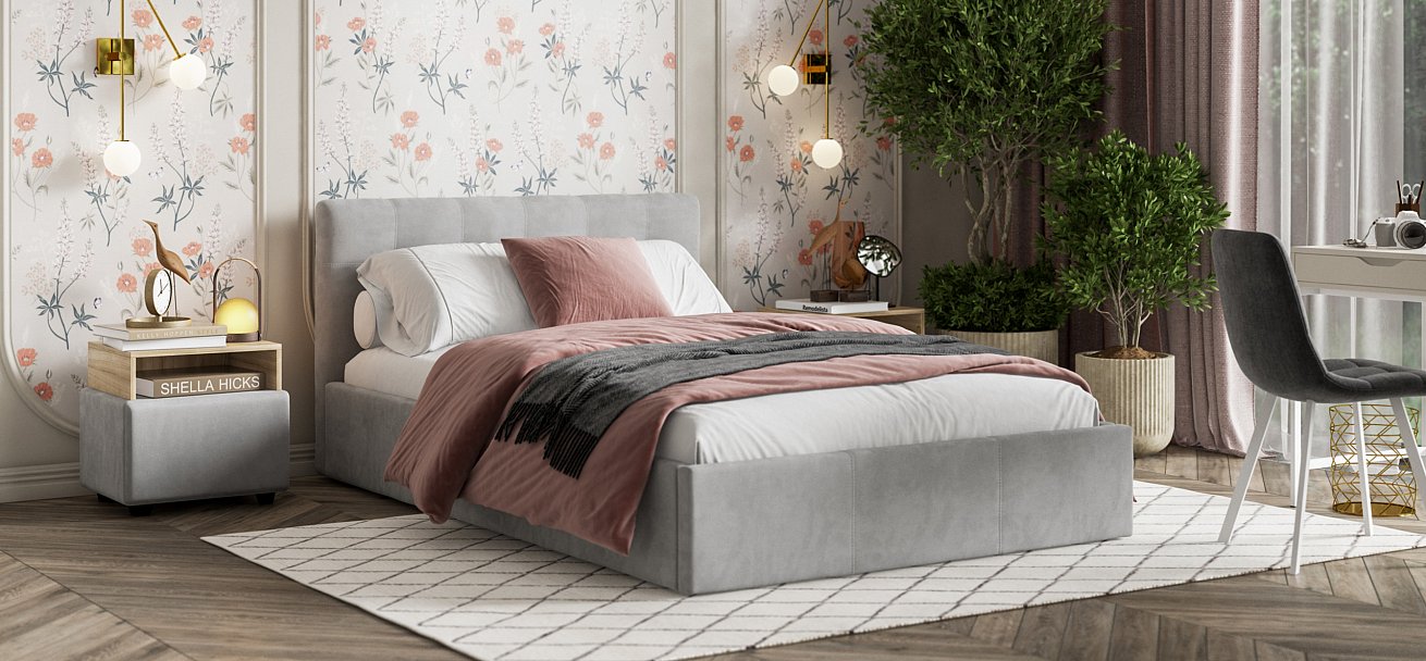 Кровать Белла 140*200 велюр Monolit сталь