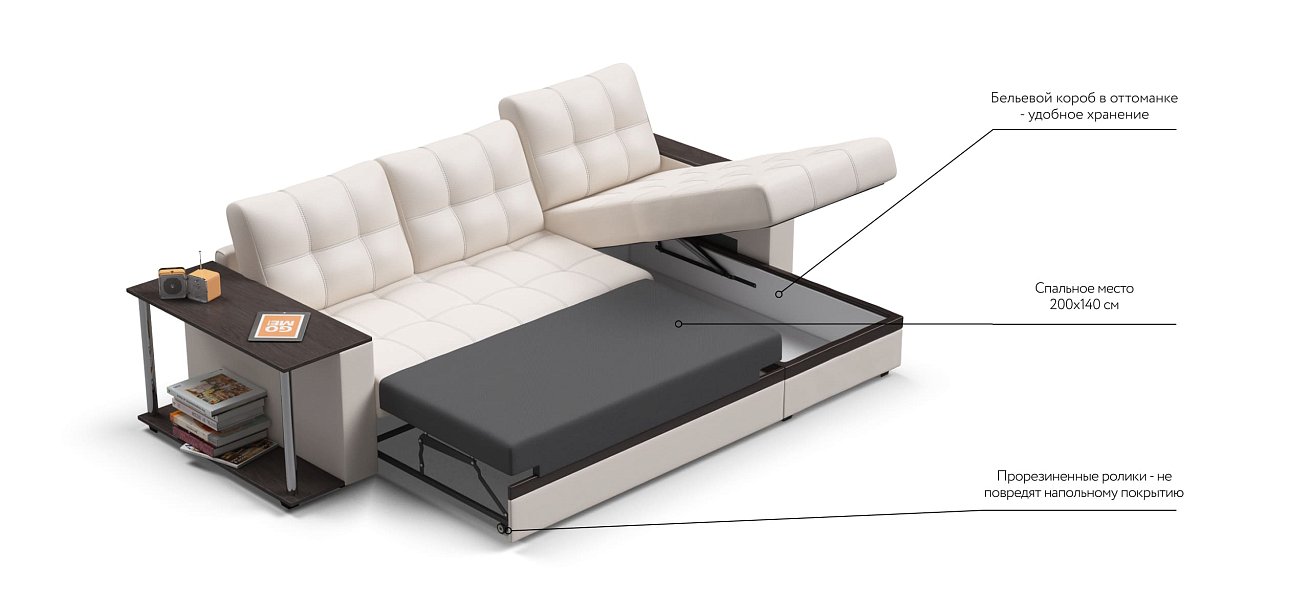 Угловой диван Атланта Люкс экокожа белый