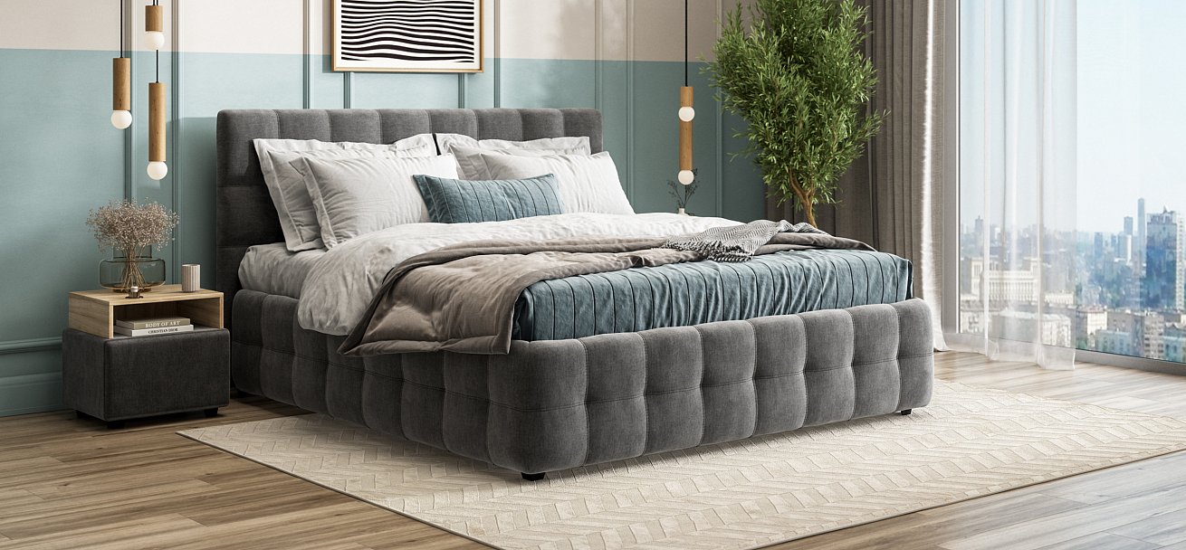 Кровать Босс 180*200 Про велюр Monolit серая