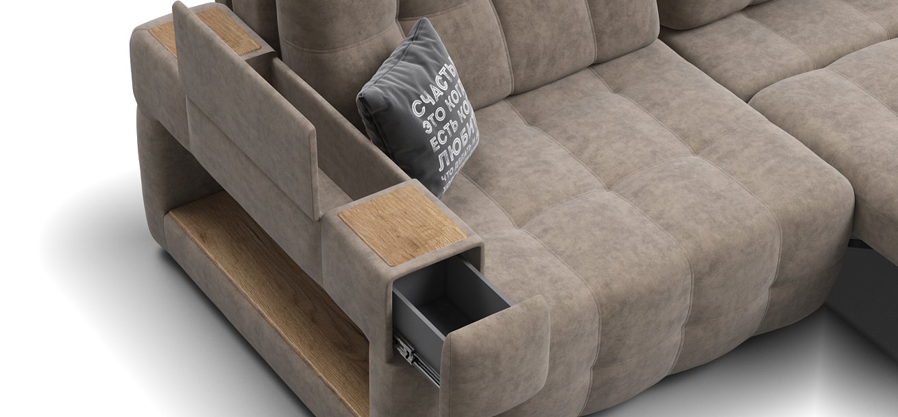 Диван BOSS.XO MAX Велюр Роял тауп / WOOD Smok