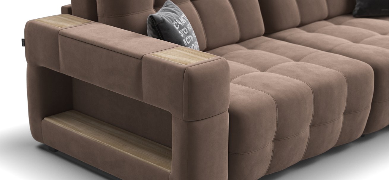 Диван BOSS.XO MAX велюр Monolit мокко / WOOD Smok