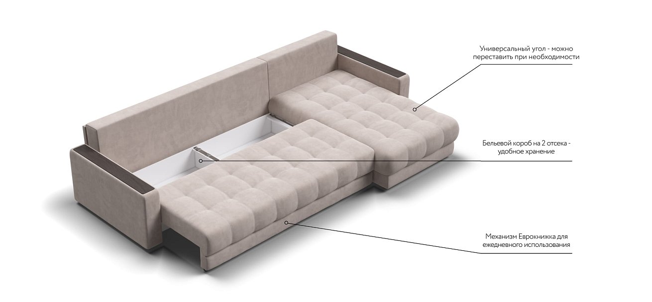 Угловой диван BOSS 3.0 MAX велюр Monolit латте