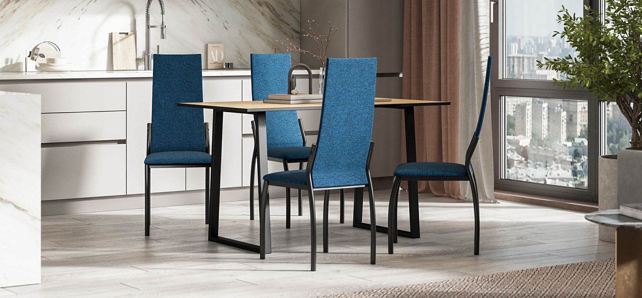 Стул АСТИ NEW 2 шт. рогожка Malmo синий К., черный