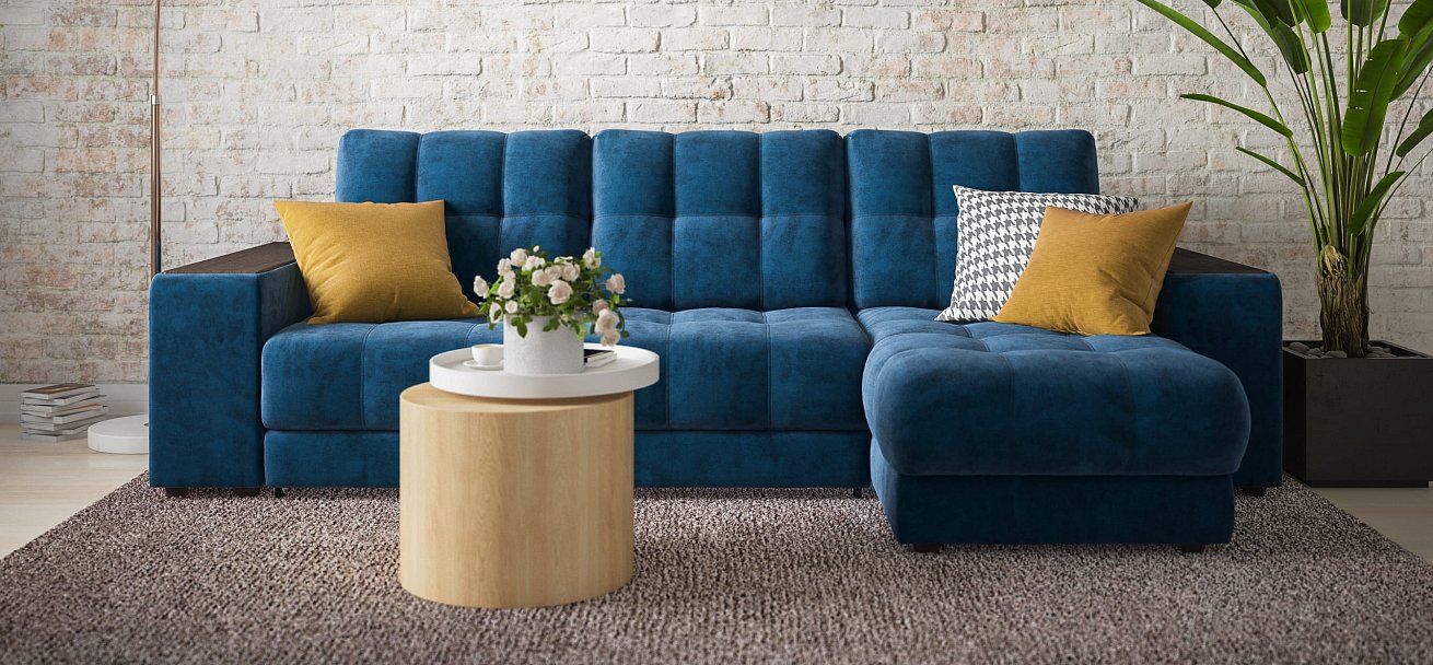Угловой диван BOSS 3.0 XL велюр Monolit синий
