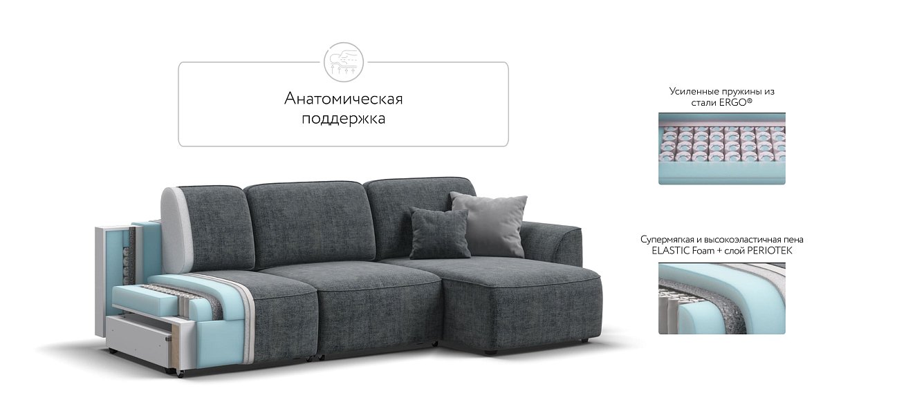 Угловой диван KING SE Шенилл IQ серый