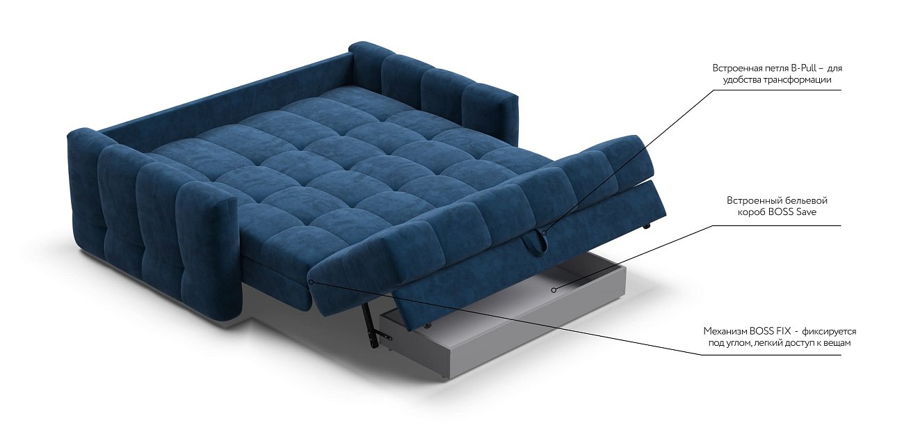 Диван BOSS Sleep 160 велюр Monolit синий