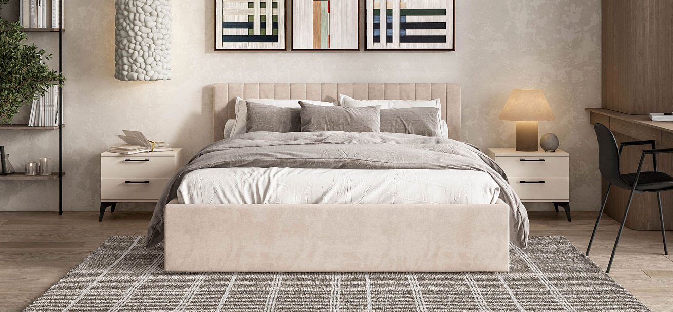 Кровать РОНДА 160*200 велюр MONOLIT латте