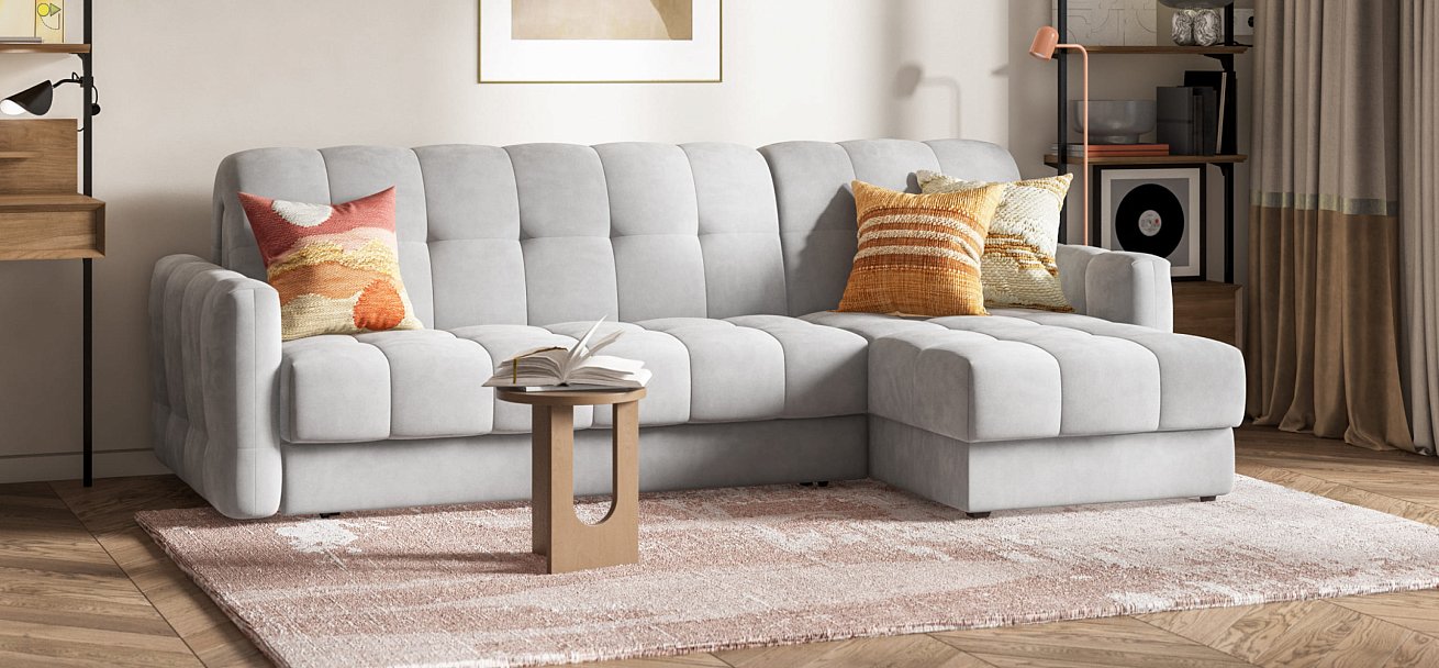 Угловой диван BOSS Sleep 160 велюр Monolit сталь