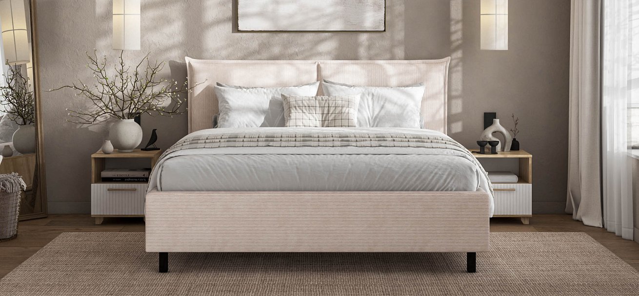 Кровать ЛЕО 160 Вельвет CORD бежевая