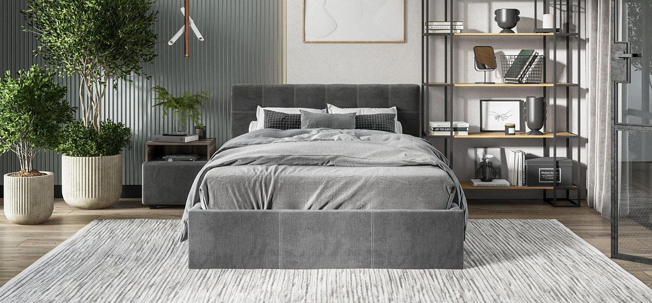 Кровать Белла 140*200 велюр Monolit серая